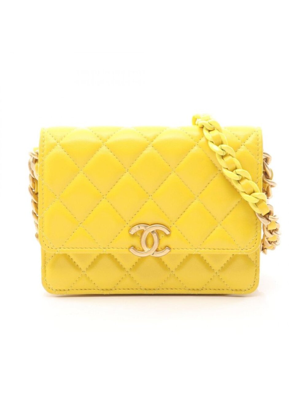 Chanel Shoulder Bag Quilted Mini Yellow Lambskin Chain Wallet